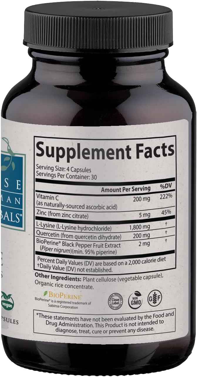 Wise Woman Herbals Lysine Immune Plus Lip, Additive-Free Non-GMO Formula, High-Potency L-Lysine & Immunity Blend, Lip & Skin Health Support, Natural Immune Defense, 120 Veg Caps