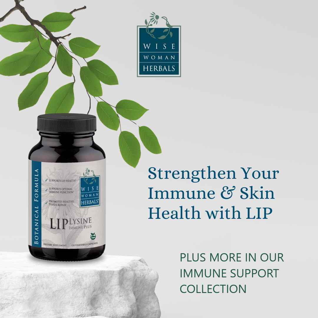 Wise Woman Herbals Lysine Immune Plus Lip, Additive-Free Non-GMO Formula, High-Potency L-Lysine & Immunity Blend, Lip & Skin Health Support, Natural Immune Defense, 120 Veg Caps