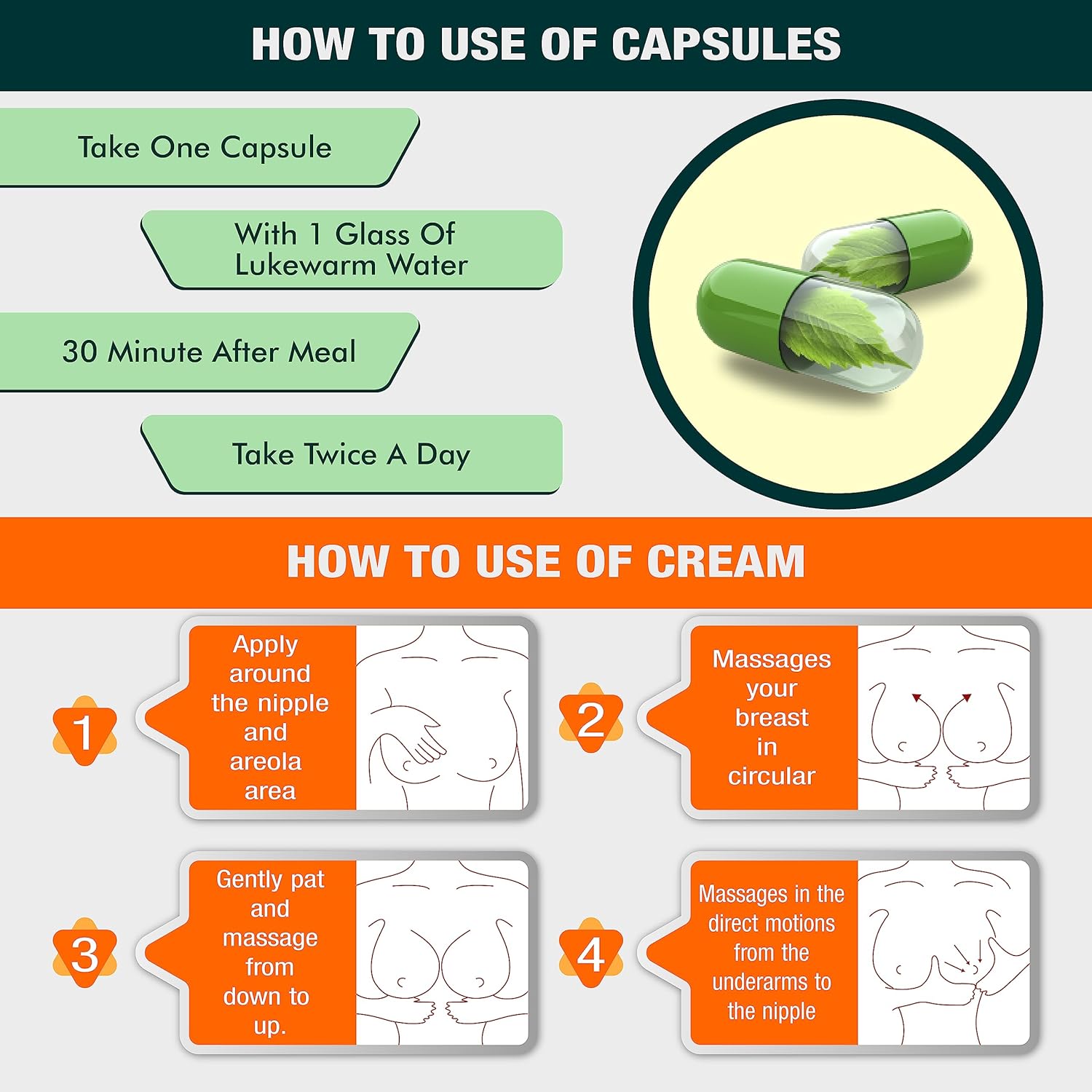 Women's Breast Enhancement Cream & Tablet Combo Set for Uneven Body Toning - Riffway B Growth Formula