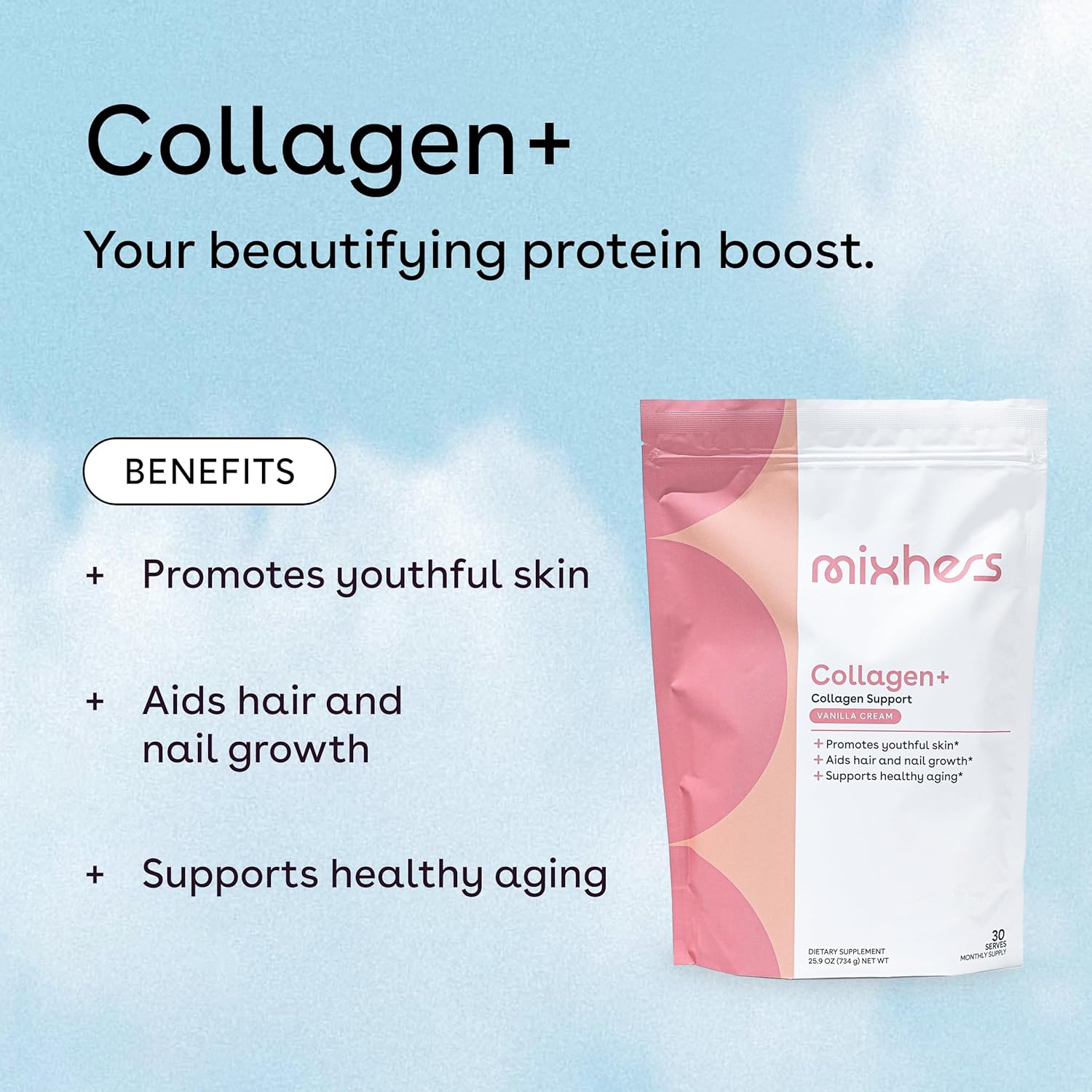 Women's Collagen & Protein Powder with Vanilla Cream Flavor - 30 Days Supply - Supports Hair, Skin, Bone & Joint Health - 18g Protein/Serving - 24.5oz