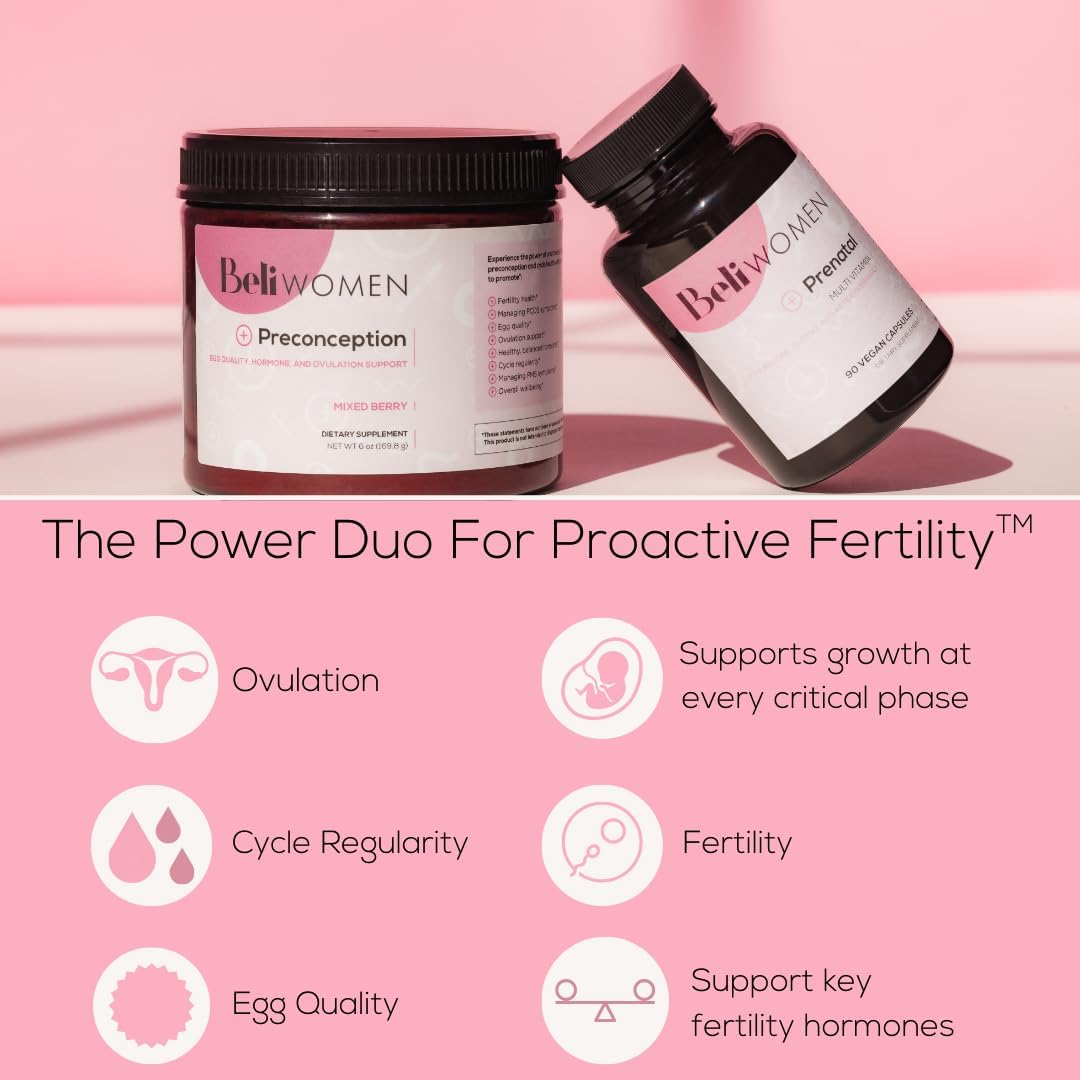 Women's Fertility Bundle: Prenatal Multivitamin and Berry Flavored Drink Mix for Preconception Support, Hormone Balance, and Improved Ovulation Quality.