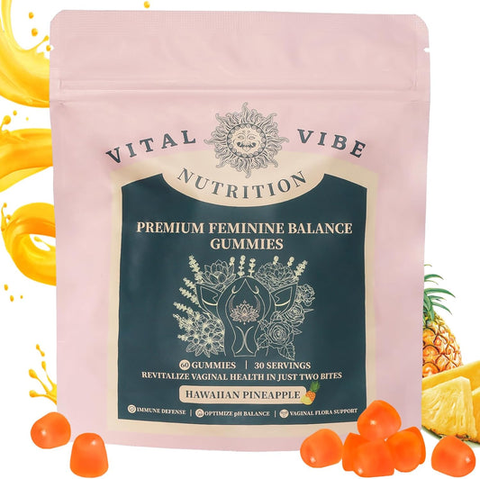 Women's Health & Wellness Gummies - Vegan Feminine Balance Support with Hawaiian Pineapple Flavor - 60 Gummies