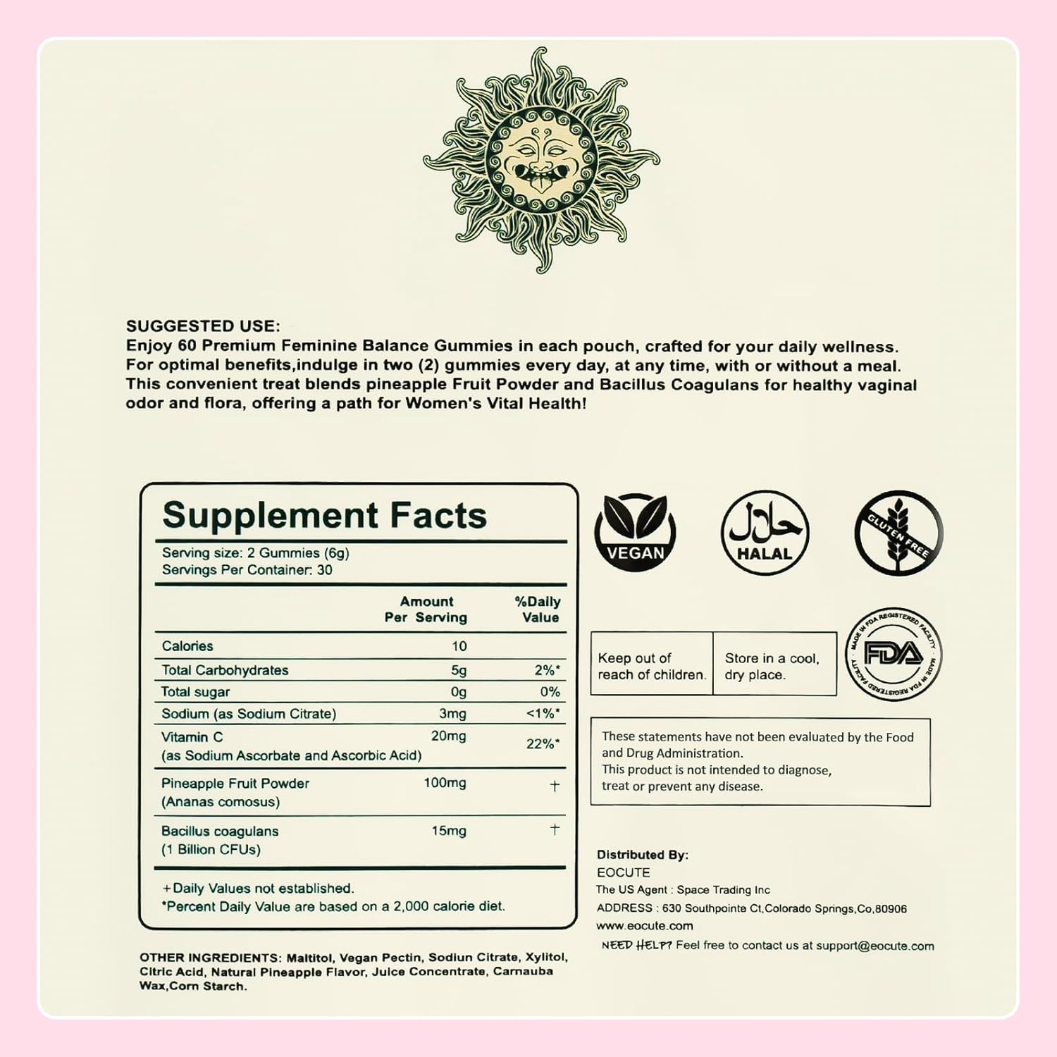 Women's Health & Wellness Gummies - Vegan Feminine Balance Support with Hawaiian Pineapple Flavor - 60 Gummies