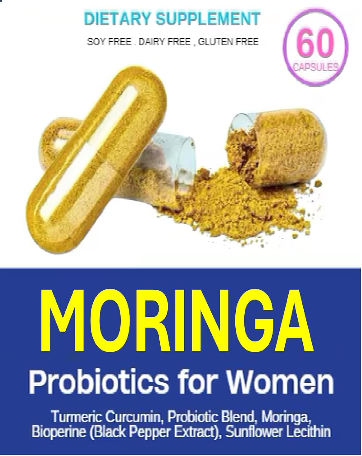 Women's Moringa Probiotic with Turmeric for Digestive, Joint, and Menopause Support - Non-GMO, Gluten-Free - 60 Capsules
