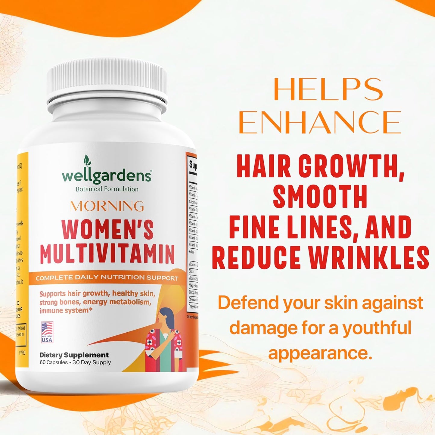 Women's Multivitamin with Biotin for Hair Growth, Antioxidants, and Minerals - Supports Skin, Bones, Immunity - 60 Capsules