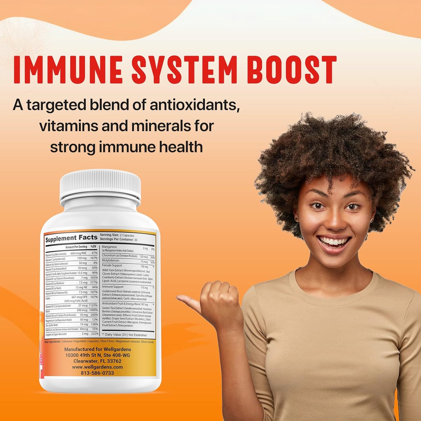 Women's Multivitamin with Biotin for Hair Growth, Antioxidants, and Minerals - Supports Skin, Bones, Immunity - 60 Capsules