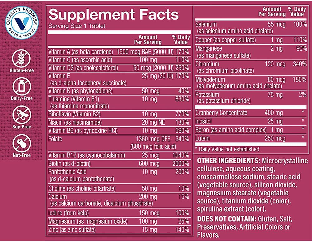 Women's Multivitamin with Vitamin D3 & Minerals for Energy, Cardiovascular & Immune Health (180 Tablets) - Iron-Free