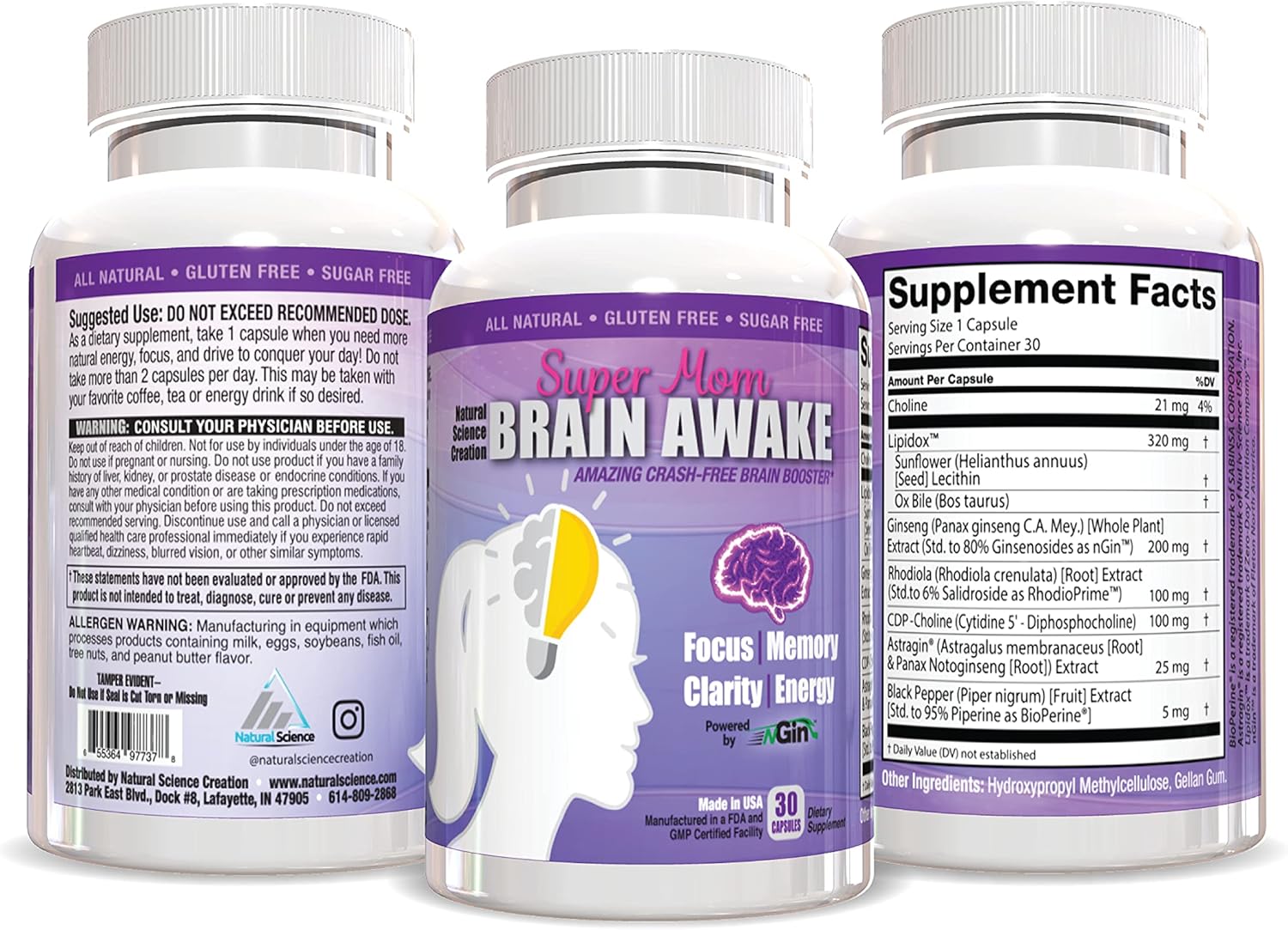 Women's Natural Energy Brain Booster Pills - Nootropic Focus & Memory Supplement for Super Moms - 30 Day Supply