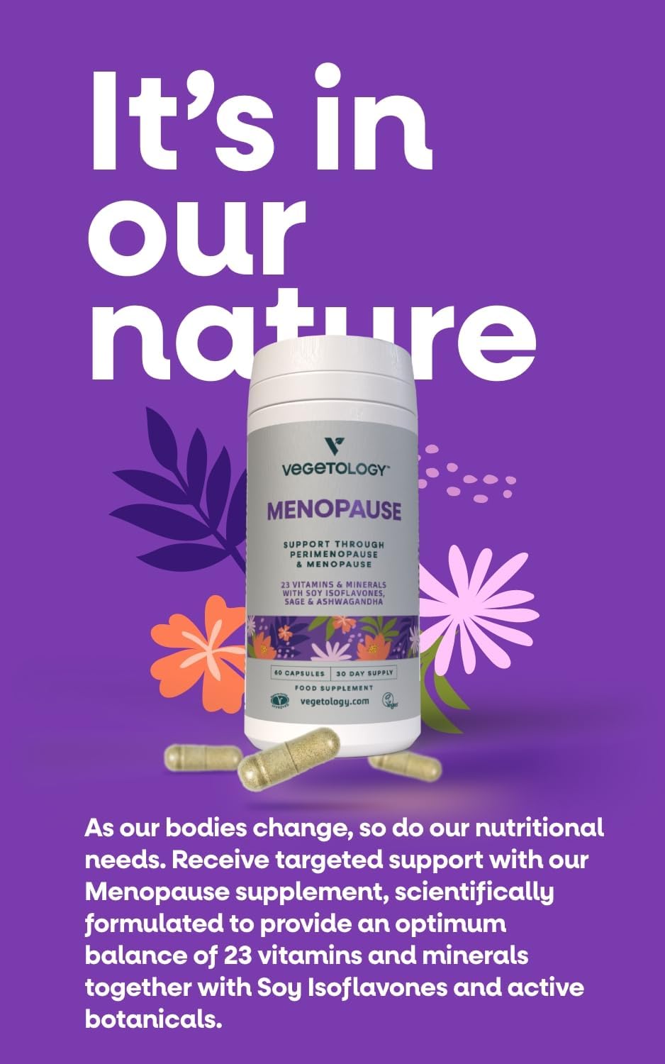 Women's Perimenopause and Menopause Support Supplements (60 Capsules) - Vegan Vitamins for Women - Natural Menopause Relief - Food Supplement for Women's Health