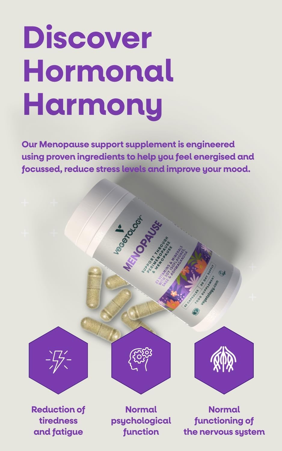 Women's Perimenopause and Menopause Support Supplements (60 Capsules) - Vegan Vitamins for Women - Natural Menopause Relief - Food Supplement for Women's Health