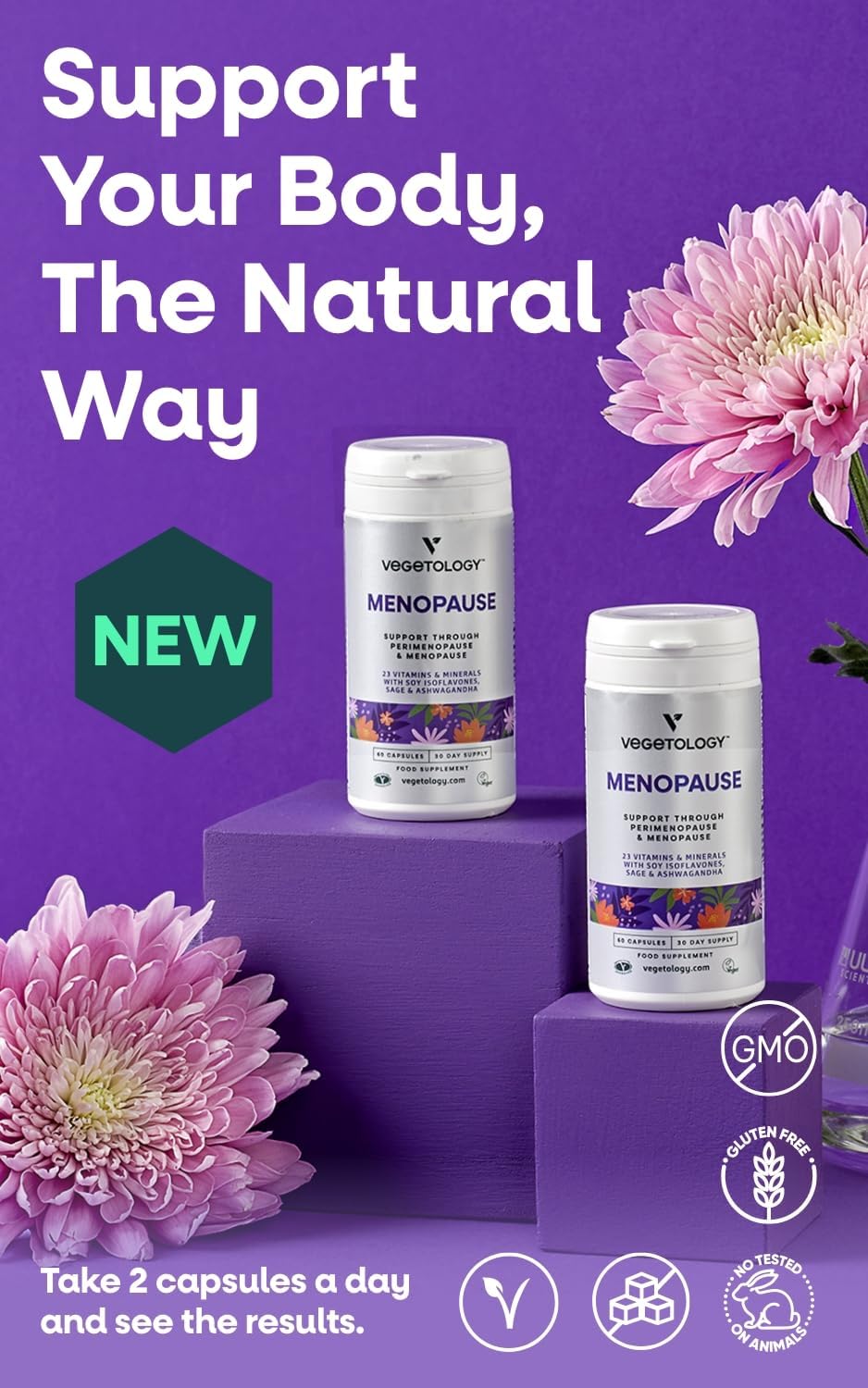 Women's Perimenopause and Menopause Support Supplements (60 Capsules) - Vegan Vitamins for Women - Natural Menopause Relief - Food Supplement for Women's Health