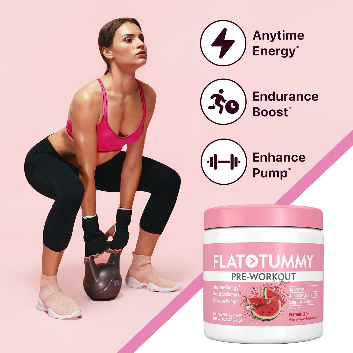 Women's Pre Workout Powder with Creatine, Beta-Alanine, Electrolytes - Watermelon Flavor - 30 Servings for Energy, Endurance, and Muscle Support