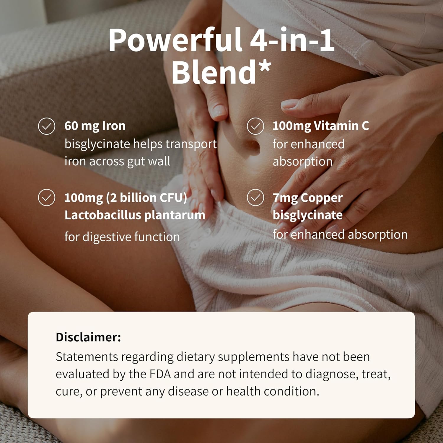 Women's Probiotic and Iron Supplement with Vitamin C and Copper - Vegan Formula for Energy and Digestive Wellness - 180 Capsules by Nourished Natural Health