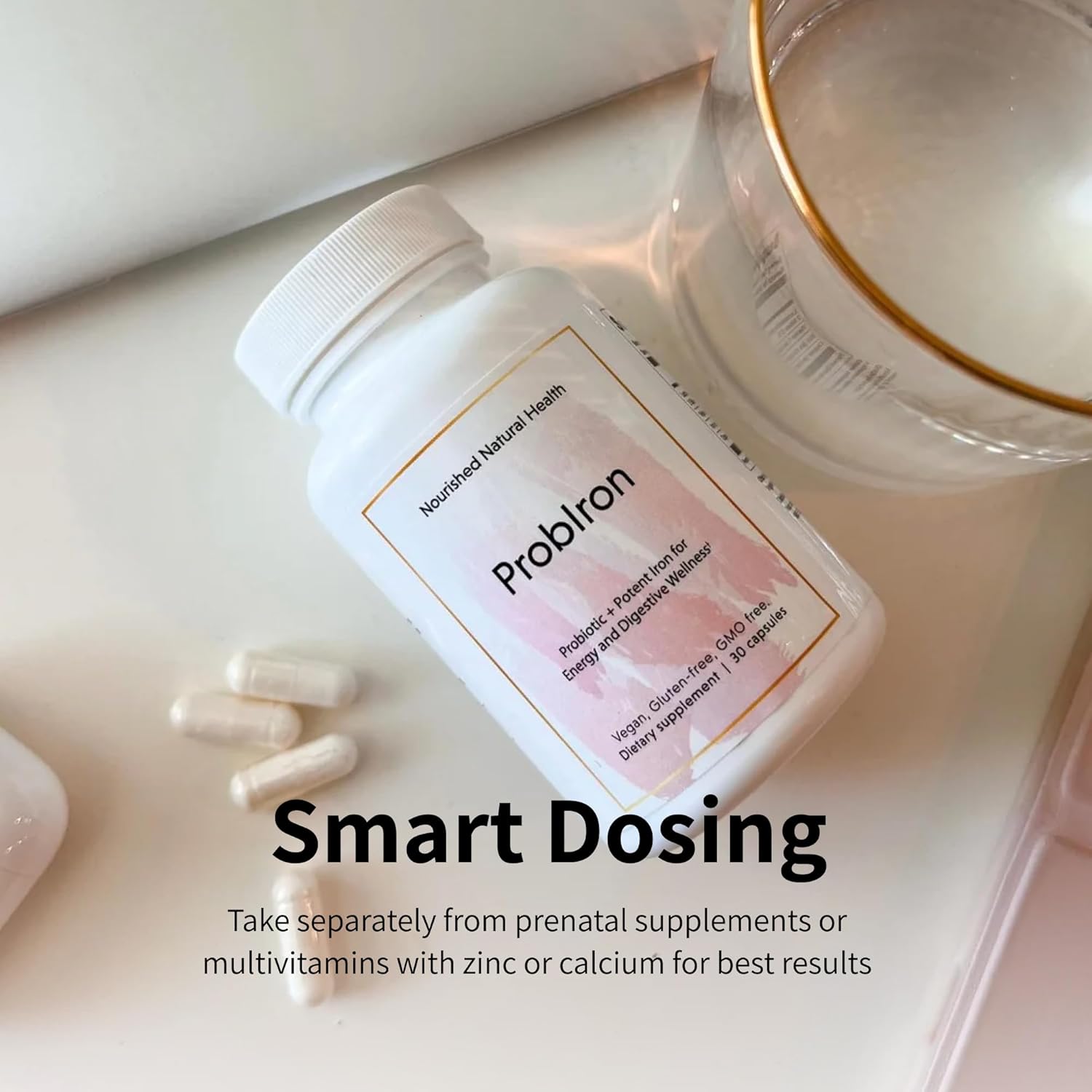 Women's Probiotic and Iron Supplement with Vitamin C and Copper - Vegan Formula for Energy and Digestive Wellness - 180 Capsules by Nourished Natural Health