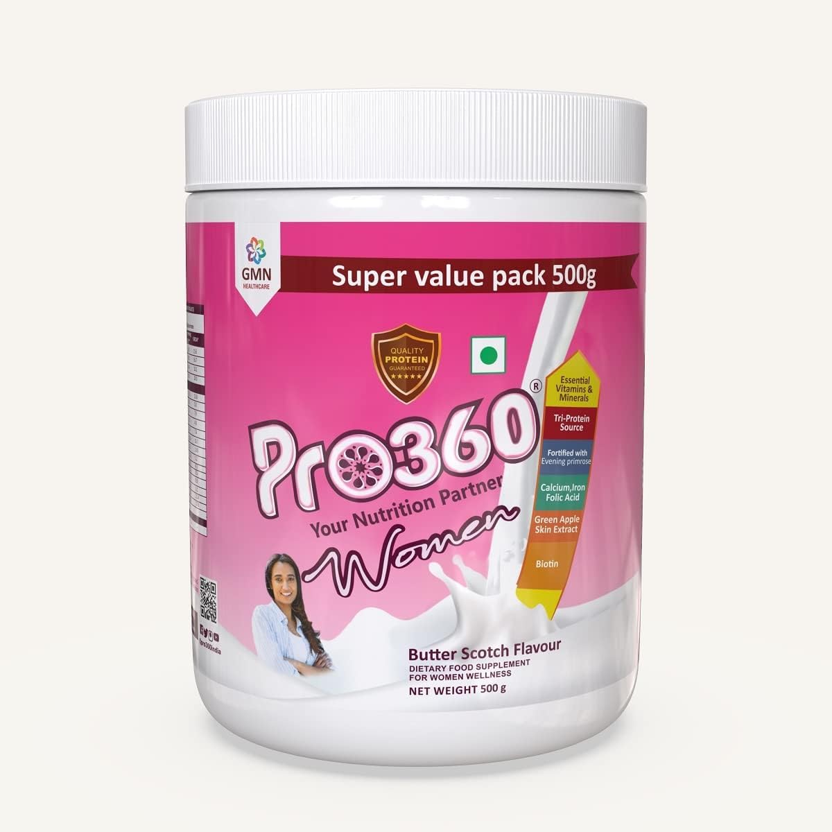Women's Protein-Rich Nutritional Supplement with Calcium, Iron - Enhances Bone Strength and Boosts Hemoglobin - 25 Essential Nutrients with Evening Primrose - Butterscotch Flavor - 500g