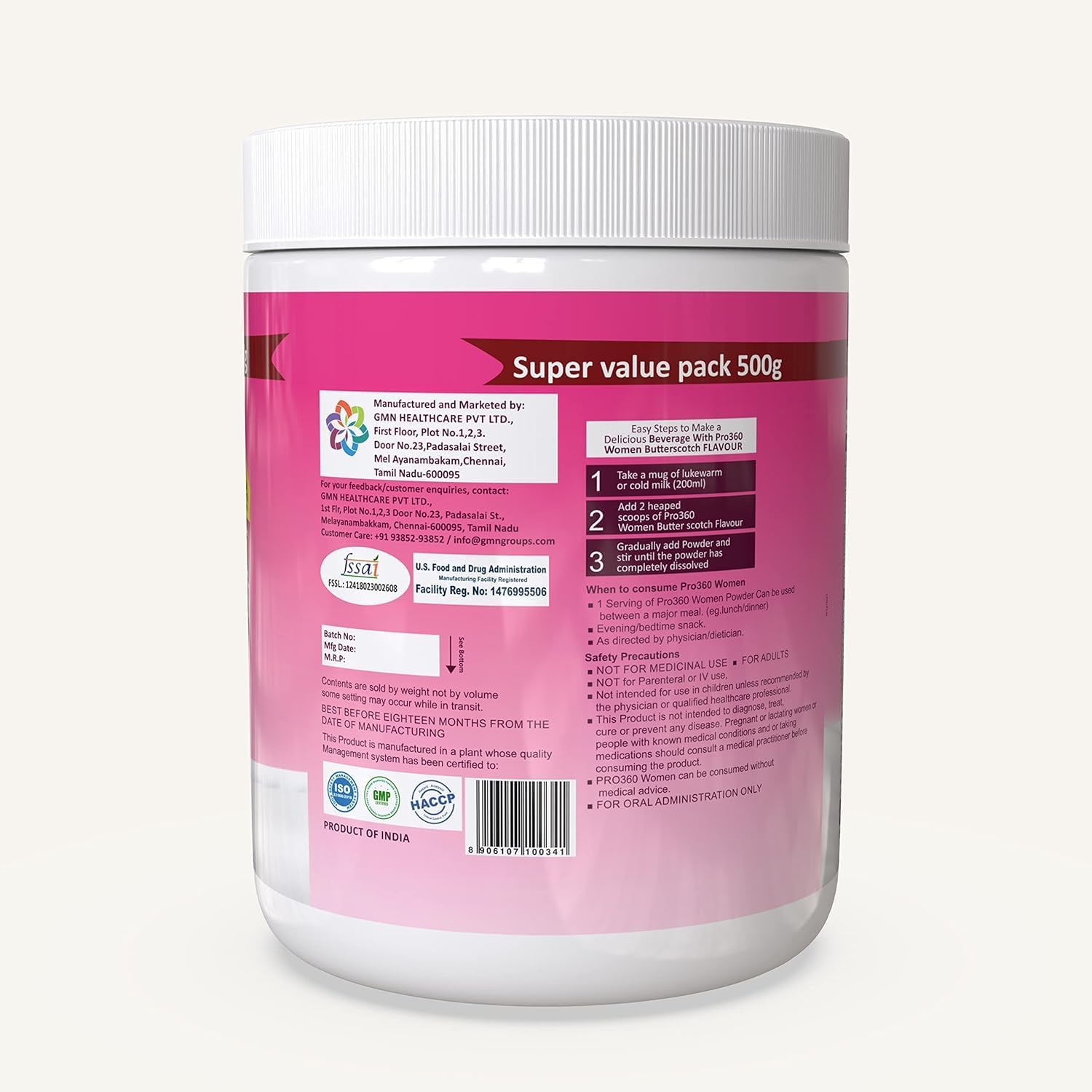 Women's Protein-Rich Nutritional Supplement with Calcium, Iron - Enhances Bone Strength and Boosts Hemoglobin - 25 Essential Nutrients with Evening Primrose - Butterscotch Flavor - 500g