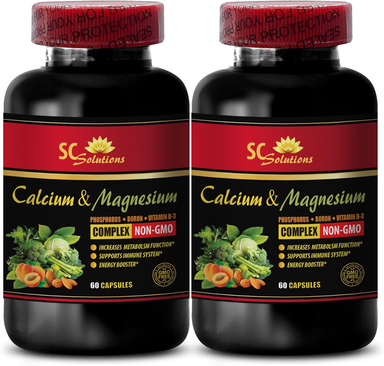 Women's Skin Care Magnesium & Calcium Supplement with Vitamin D - Muscle Recovery Powder Post Workout - Organic Boron - 2 Bottles 120 Capsules