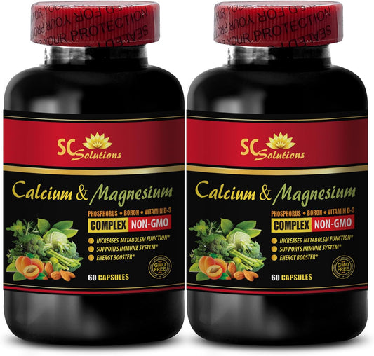 Women's Skin Care Magnesium & Calcium Supplement with Vitamin D - Muscle Recovery Powder Post Workout - Organic Boron - 2 Bottles 120 Capsules