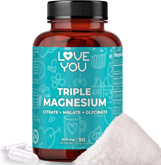 Women's Triple Magnesium Blend 300mg - Magnesium Glycinate, Citrate, Malate - 90 Capsules - Vegan & All-Natural