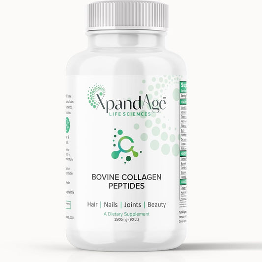 XpandAge Bovine Collagen Peptides with Biotin, Niacin, Vitamin C & D, Hyaluronic Acid, Turmeric - Hair, Nails, Joints, Bones - Life Sciences