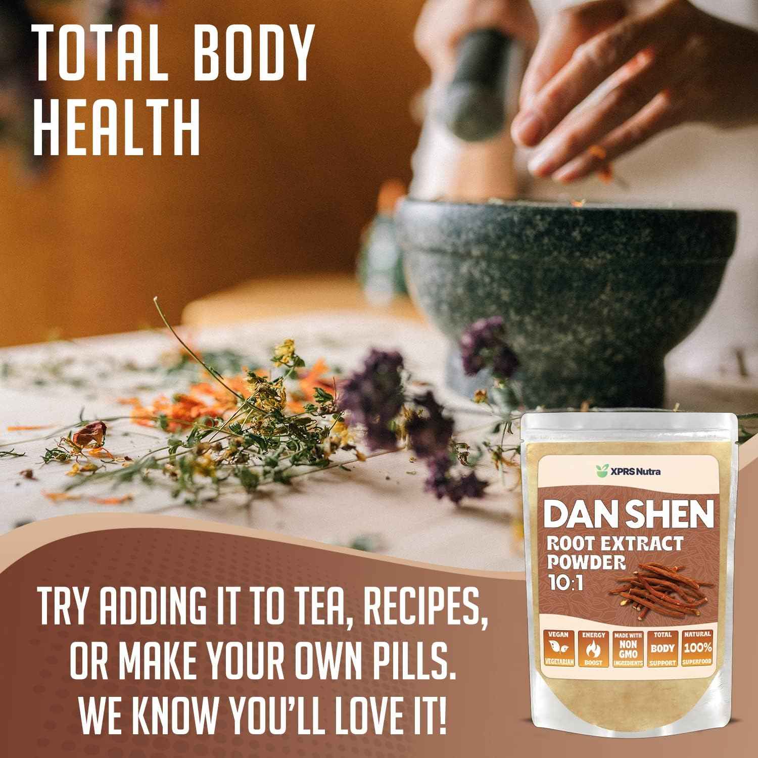 XPRS Nutra Dan Shen Root Extract Powder 10:1- Premium Dan Shen (Red Sage) Concentrated Powder - Vegan Friendly Danshen (8 oz)