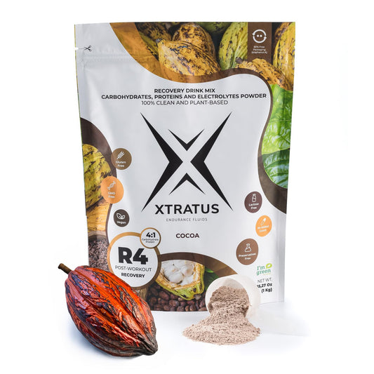 Xtratus Endurance Fluids R4 Cocoa - Vegan Sports Recovery Drink Mix with Carbohydrates and Electrolytes, 4:1 Ratio, 35.27oz