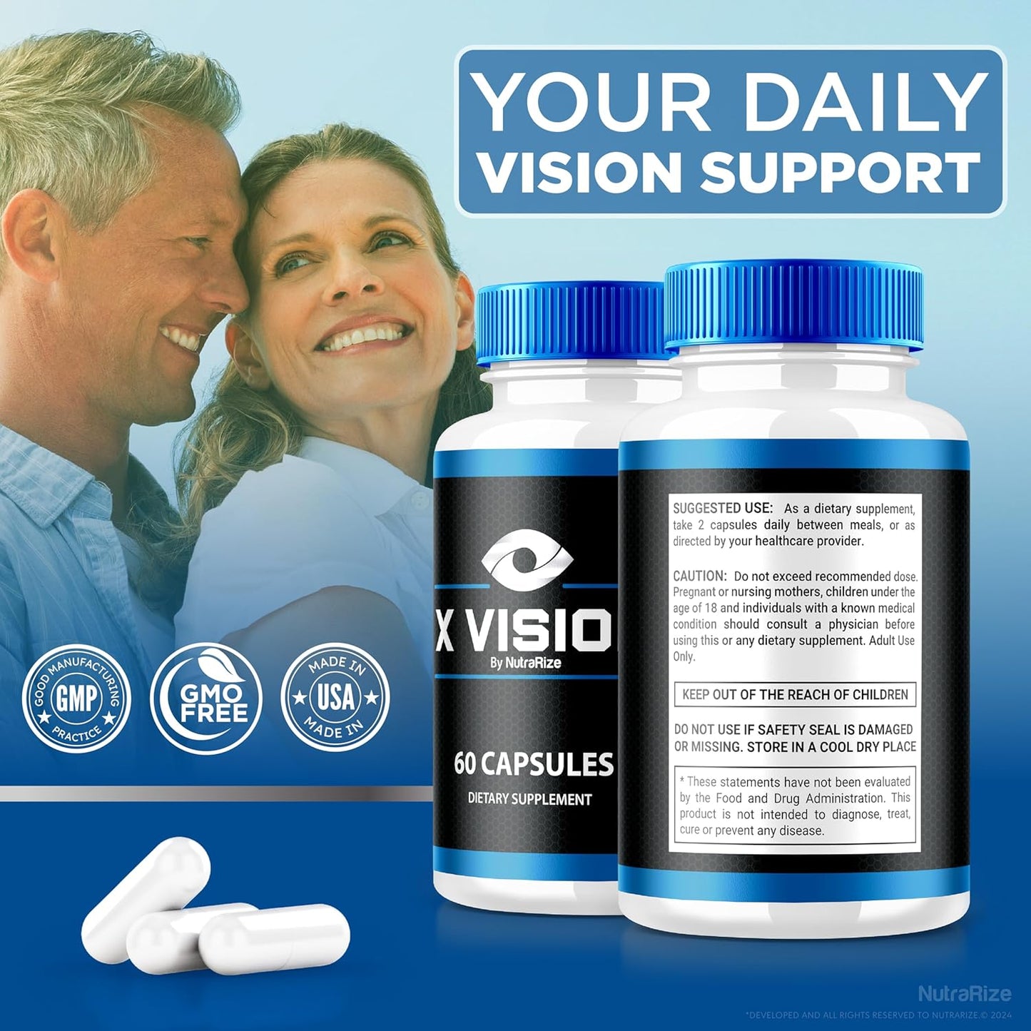 XVision Optics Night Vision Capsules - All Natural Supplement for Eye Health, 60 Tablets to Protect Eyesight, Optical Vitamins Support Formula