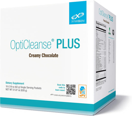 XYMOGEN OptiCleanse Plus - Vegan Protein Shake for Detox Support with Vitamins, Minerals, Amino Acids - Energy Boost, Liver Detox, Hormone Metabolism - Creamy Chocolate Flavor, 10 Packets