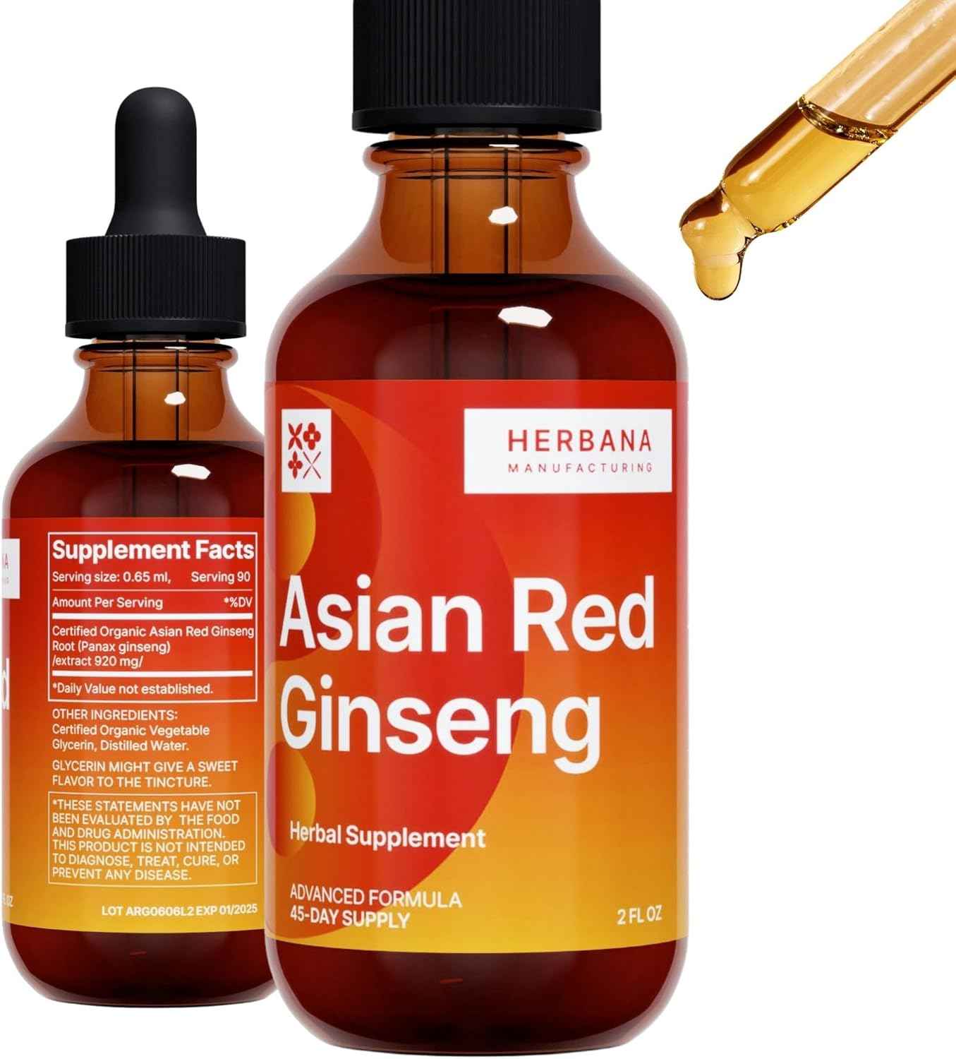 Yang Asian Red Ginseng 2 oz Liquid Extract - Natural Panax Ginseng for Energy, Cognitive Performance & Focus - Immune System and Vitality Support Liquid Tincture - High Potency - 45-Day Supply
