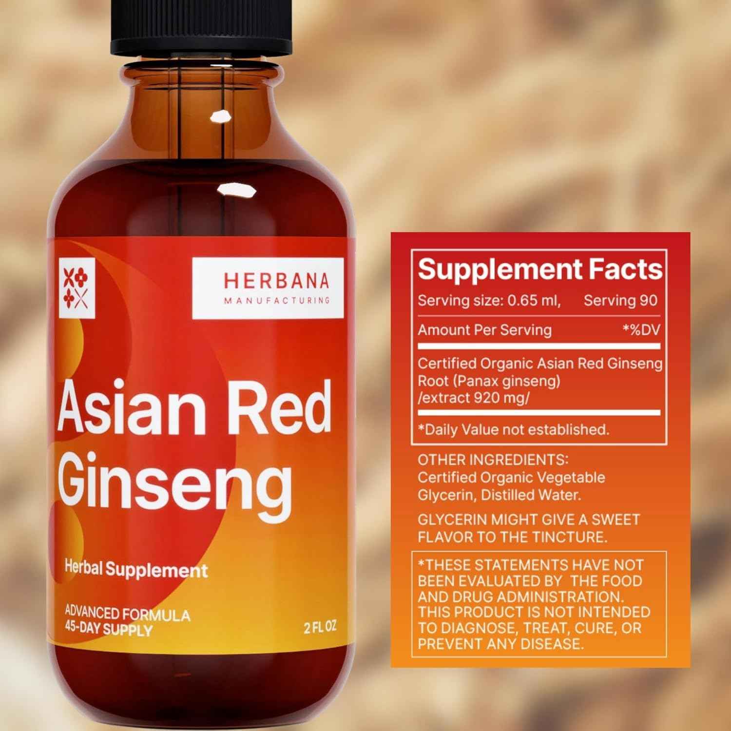 Yang Asian Red Ginseng 2 oz Liquid Extract - Natural Panax Ginseng for Energy, Cognitive Performance & Focus - Immune System and Vitality Support Liquid Tincture - High Potency - 45-Day Supply