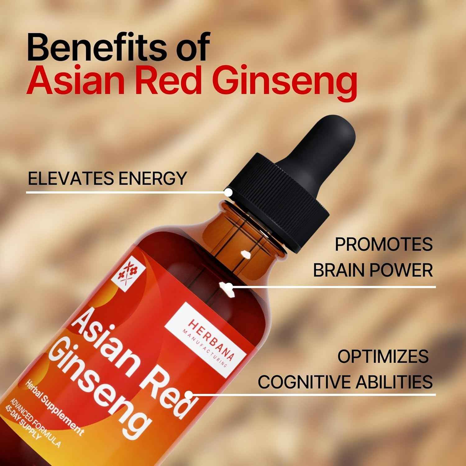 Yang Asian Red Ginseng 2 oz Liquid Extract - Natural Panax Ginseng for Energy, Cognitive Performance & Focus - Immune System and Vitality Support Liquid Tincture - High Potency - 45-Day Supply