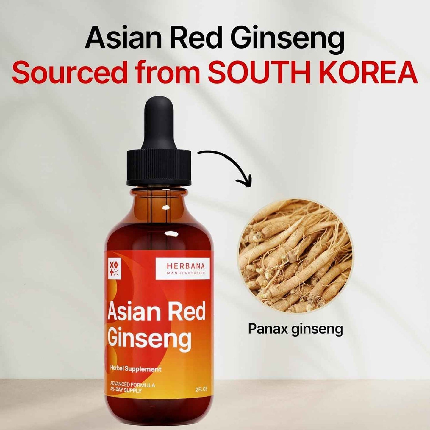 Yang Asian Red Ginseng 2 oz Liquid Extract - Natural Panax Ginseng for Energy, Cognitive Performance & Focus - Immune System and Vitality Support Liquid Tincture - High Potency - 45-Day Supply