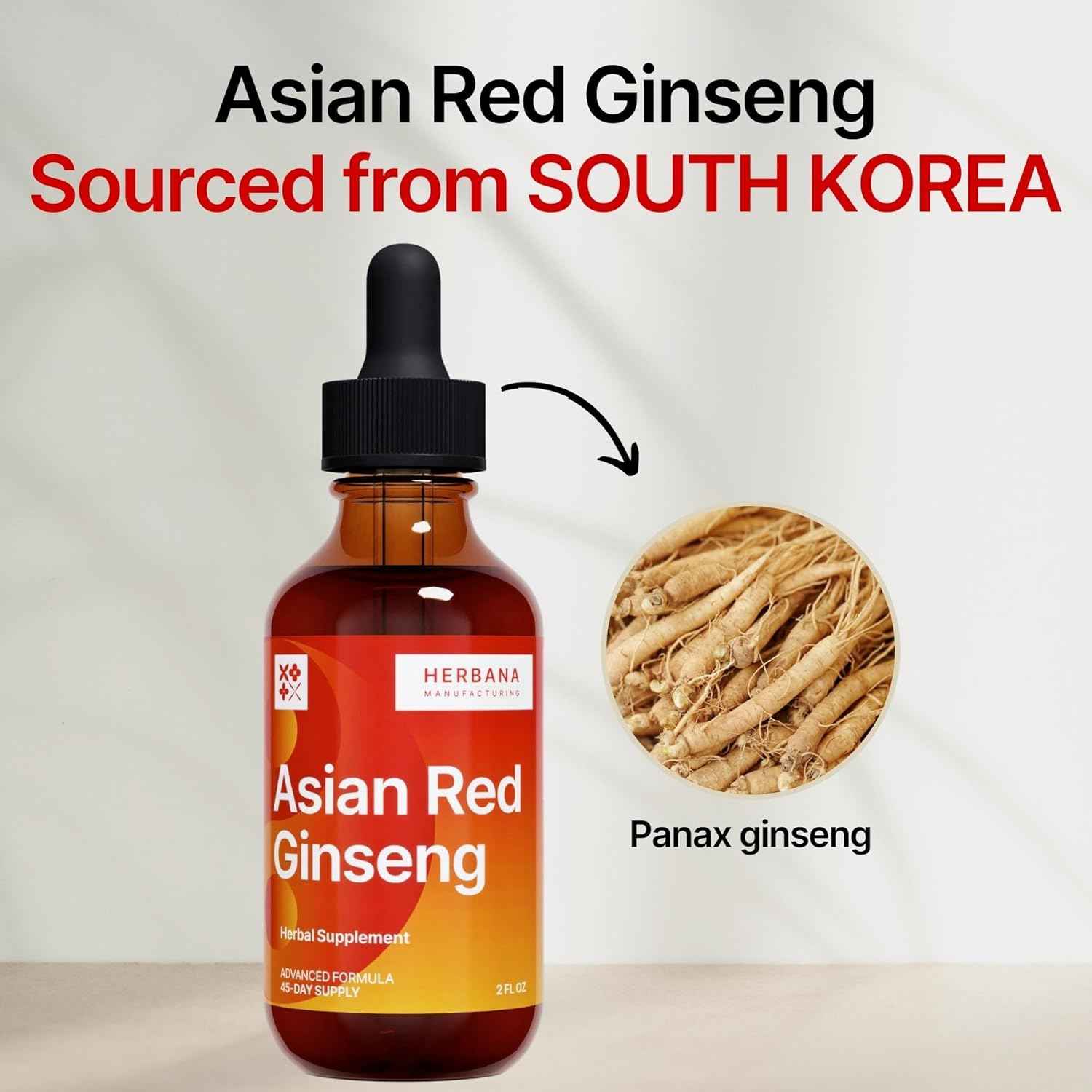 Yang Asian Red Ginseng 2 oz Liquid Extract - Natural Panax Ginseng for Energy, Cognitive Performance & Focus - Immune System and Vitality Support Liquid Tincture - High Potency - 45-Day Supply