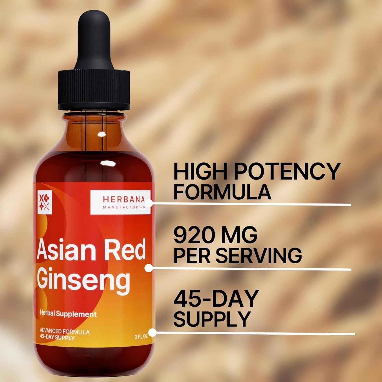 Yang Asian Red Ginseng 2 oz Liquid Extract - Natural Panax Ginseng for Energy, Cognitive Performance & Focus - Immune System and Vitality Support Liquid Tincture - High Potency - 45-Day Supply