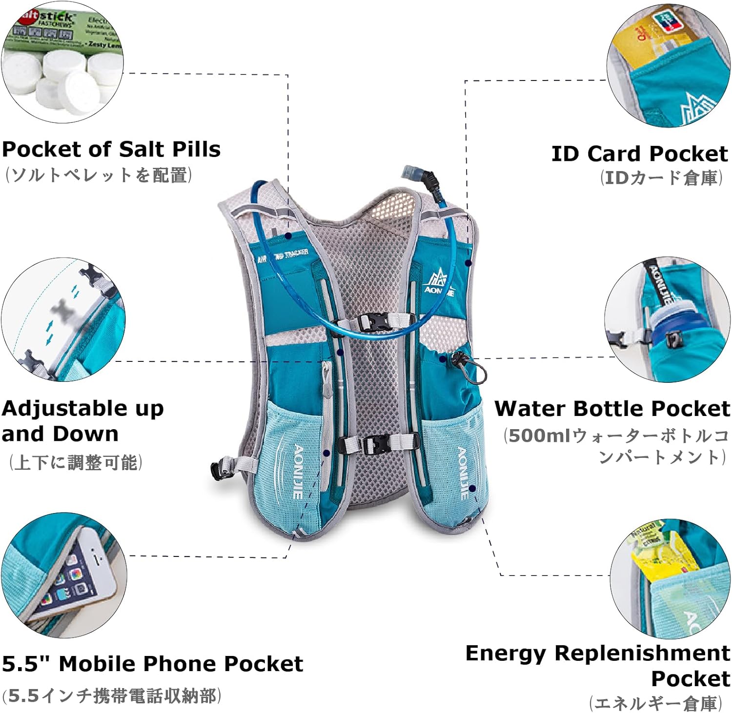 YAPJEB 5L Lightweight Hydration Vest Pack for Men and Women - Ideal for Running, Cycling, Hiking - Blue (Vest Only)