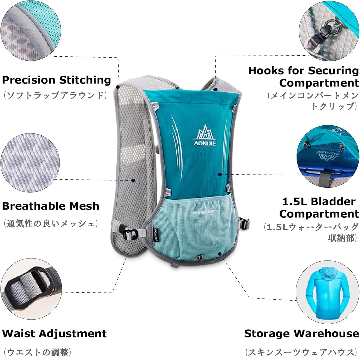 YAPJEB 5L Lightweight Hydration Vest Pack for Men and Women - Ideal for Running, Cycling, Hiking - Blue (Vest Only)