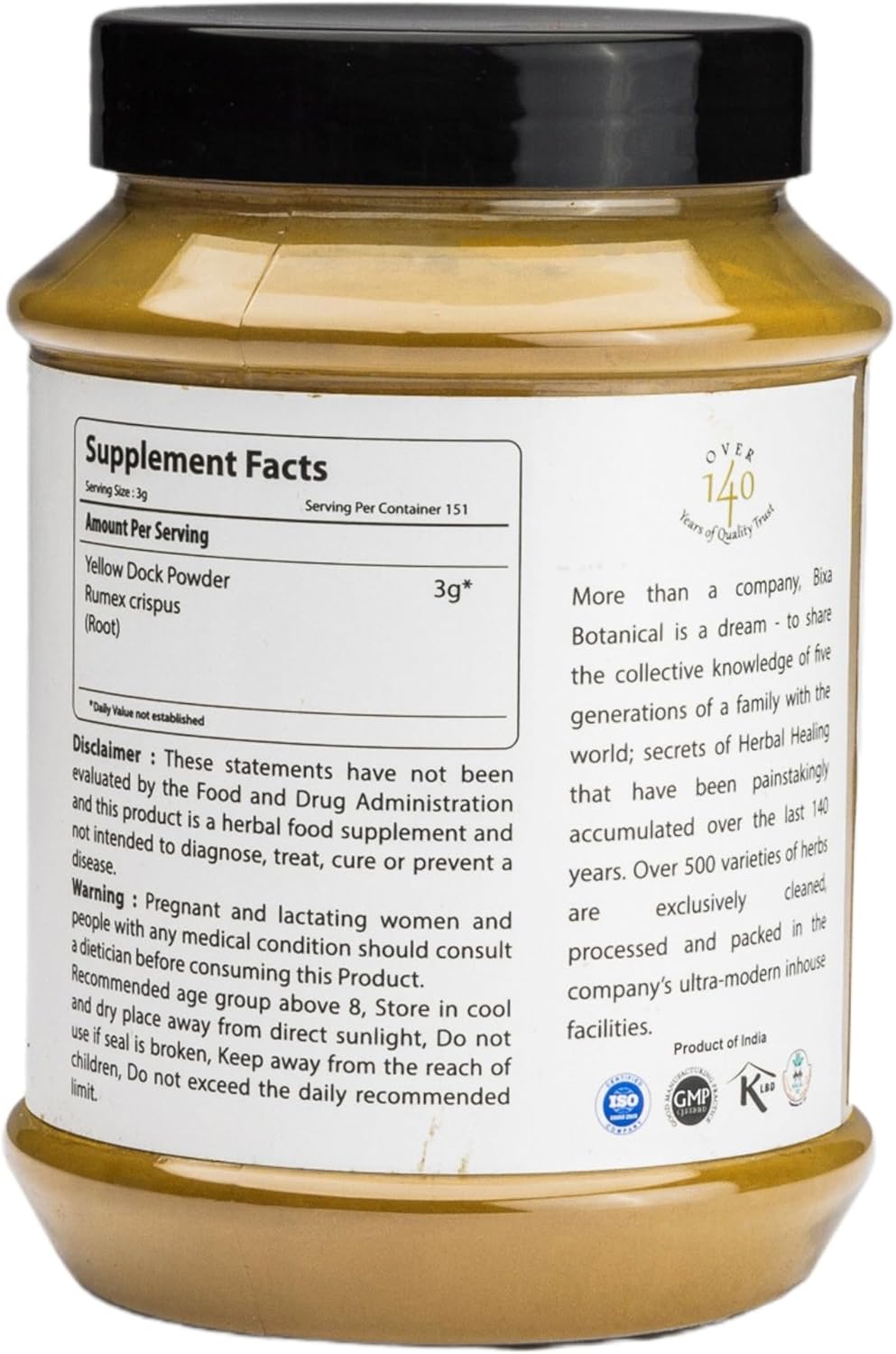 Yellow Dock Powder (Rumex Crispus) Herbal Supplement - 454g (16oz) | Ayurvedic Remedy for Chronic Skin Issues, Itching, & Nasal Inflammation