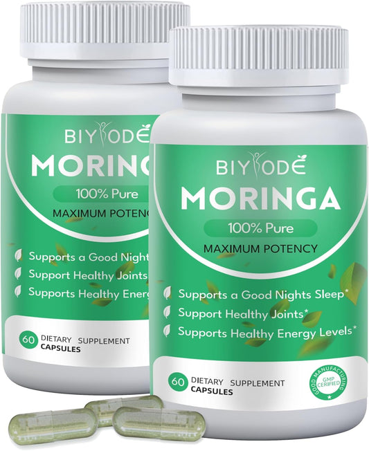 YIQIAOHUI Pure Moringa Powder Capsules - 800mg with Essential Vitamins & Amino Acids for Immune Support, Nutritional Supplement (2 Pack)