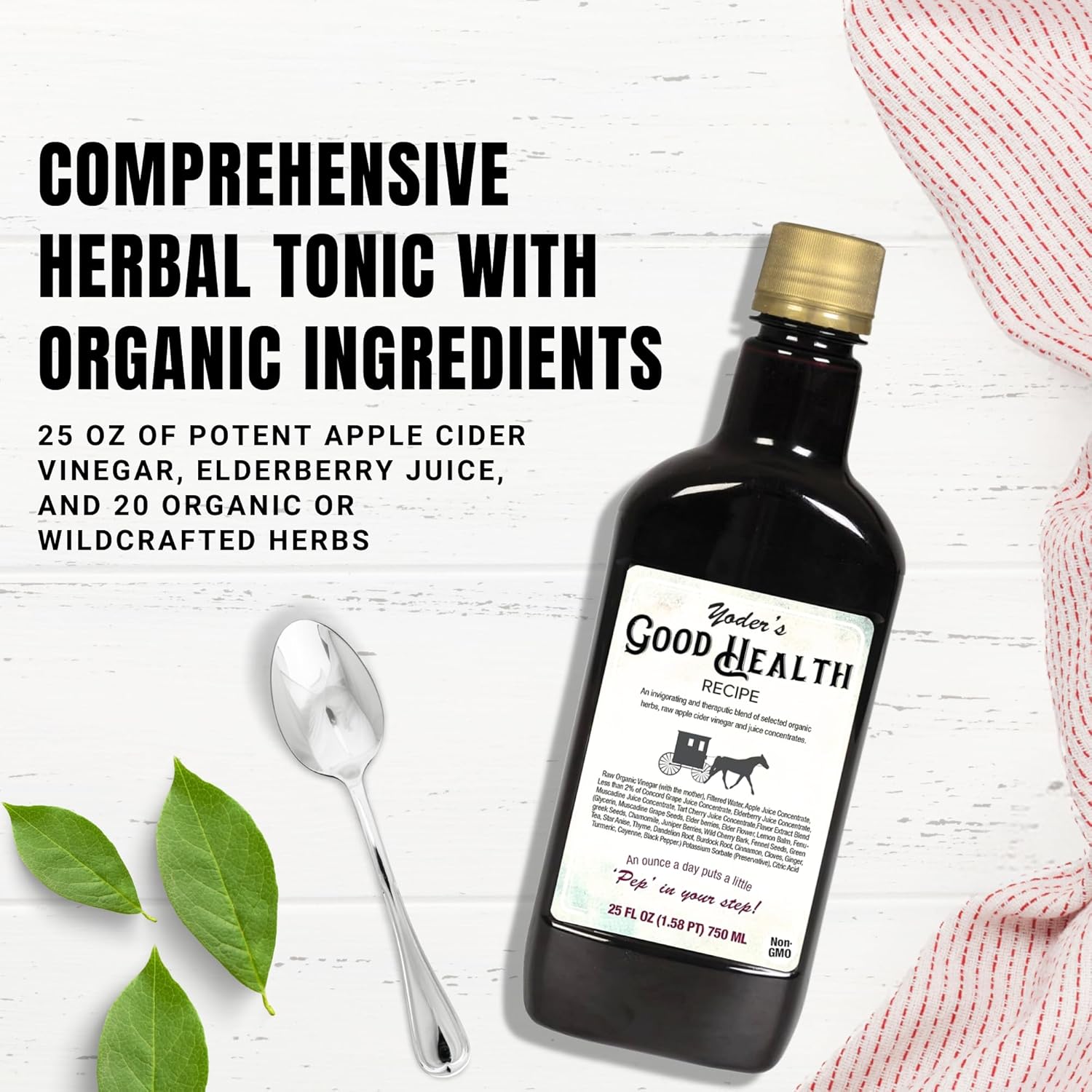 Yoder Naturals Good Health Recipe Apple Cider Vinegar Complex, 25 oz - Amish Harvest Herbal Tonic with Elderberry Juice, Organic Wildcrafted Herbs, Raw Antioxidants