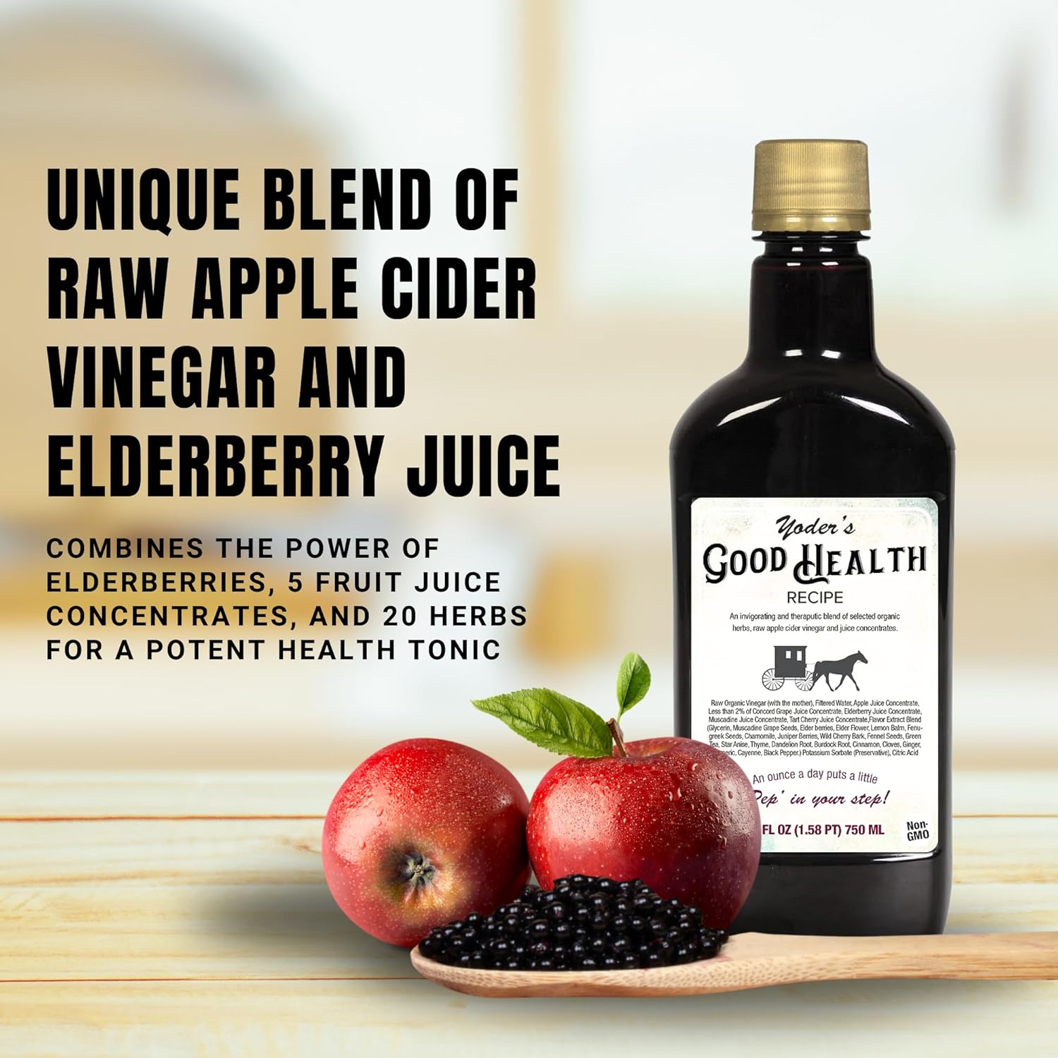 Yoder Naturals Good Health Recipe Apple Cider Vinegar Complex, 25 oz - Amish Harvest Herbal Tonic with Elderberry Juice, Organic Wildcrafted Herbs, Raw Antioxidants