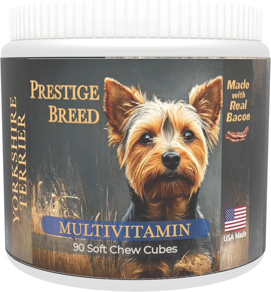 Yorkie Multivitamin Supplement, 90 Count, Made in USA with Real Bacon - Balanced Nutrition for Prestige Breeds