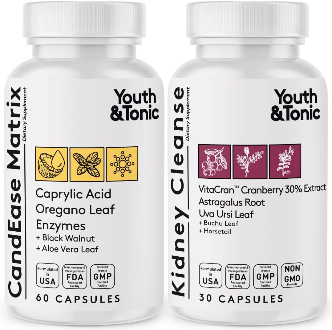 Youth & Tonic CandEase Matrix Pills & Kidney Cleanse Bundle - 2 Pack for Body Cleansing & Urinary Health
