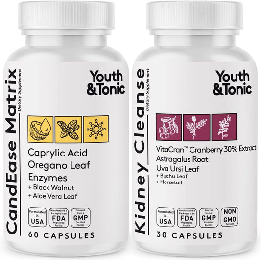 Youth & Tonic CandEase Matrix Pills & Kidney Cleanse Bundle - 2 Pack for Body Cleansing & Urinary Health