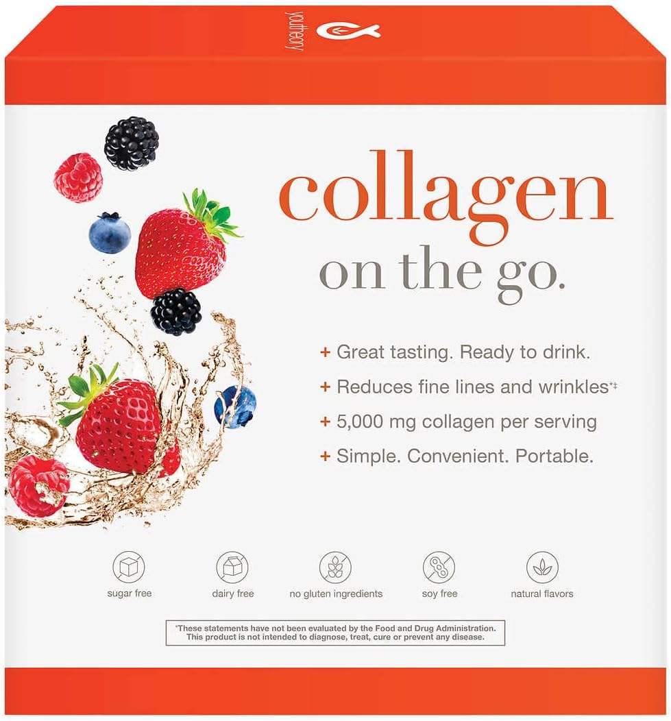 Youtheory Collagen Liquid Supplement for Skin, Hair, and Nails - Berry Flavor - 30 Packets