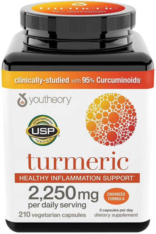 Youthory Turmeric Enhanced Formula Capsules - 2250mg Daily Serving - 210 Count Pack for Healthy Inflammation Support