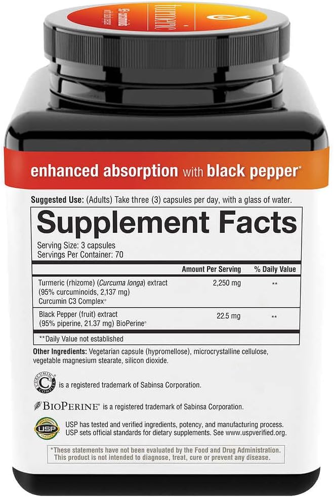 Youthory Turmeric Enhanced Formula Capsules - 2250mg Daily Serving - 210 Count Pack for Healthy Inflammation Support