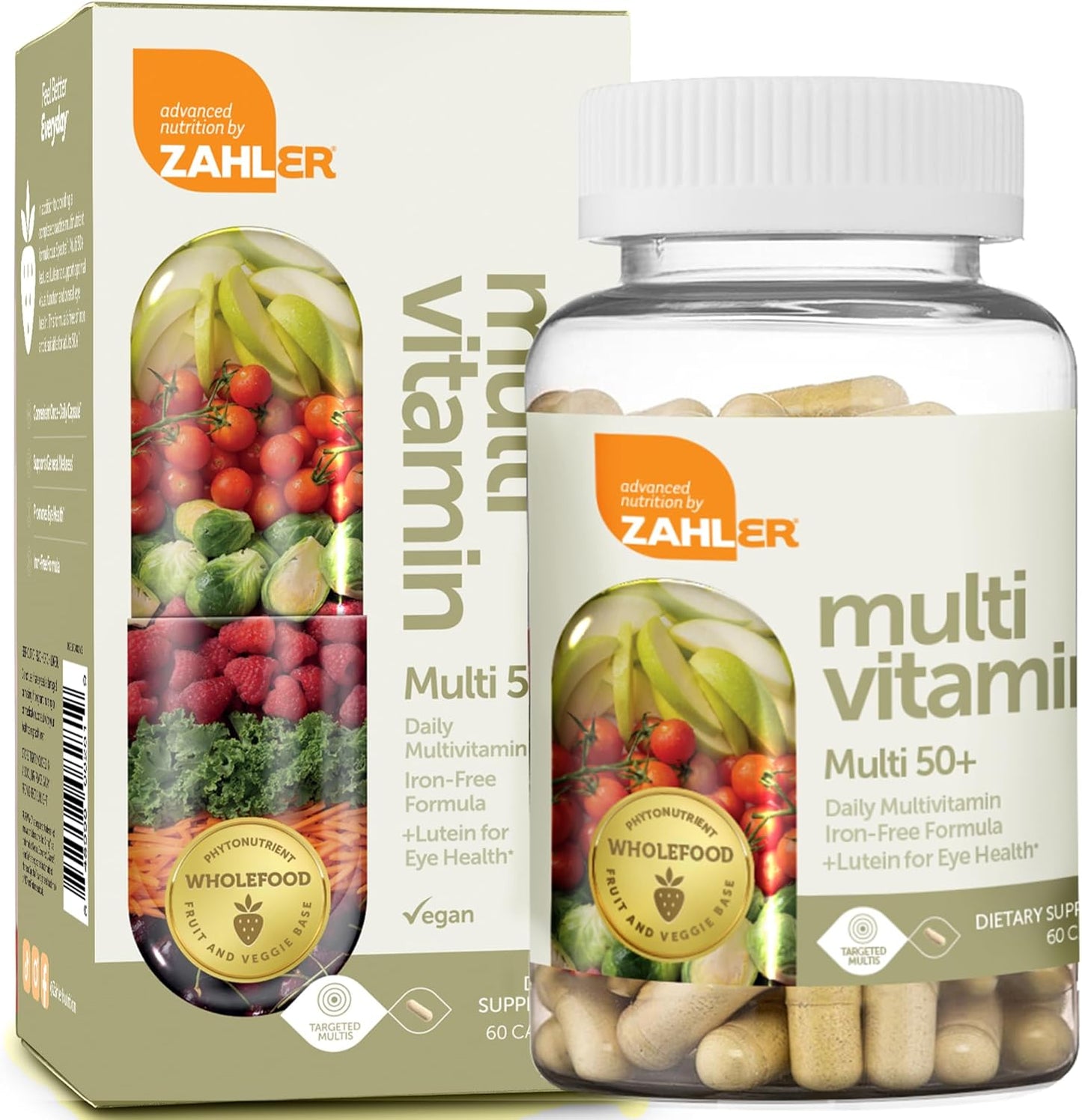 Zahler 50+ Multivitamin with Lutein, Iron-Free Formula for Eye Health - 60 Capsules