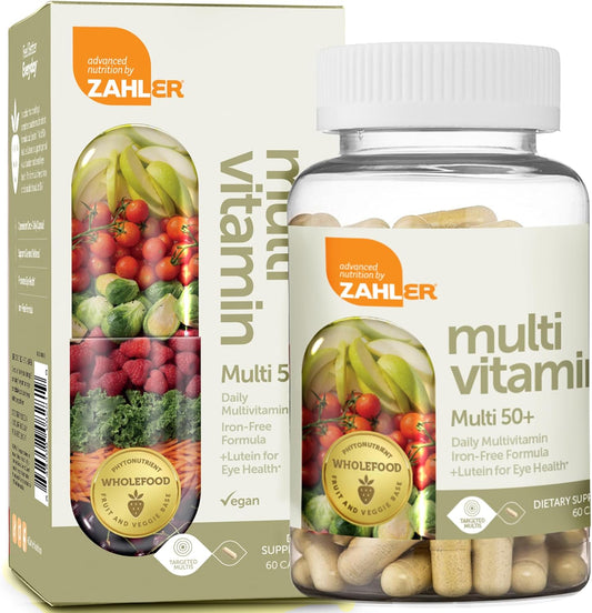Zahler 50+ Multivitamin with Lutein, Iron-Free Formula for Eye Health - 60 Capsules