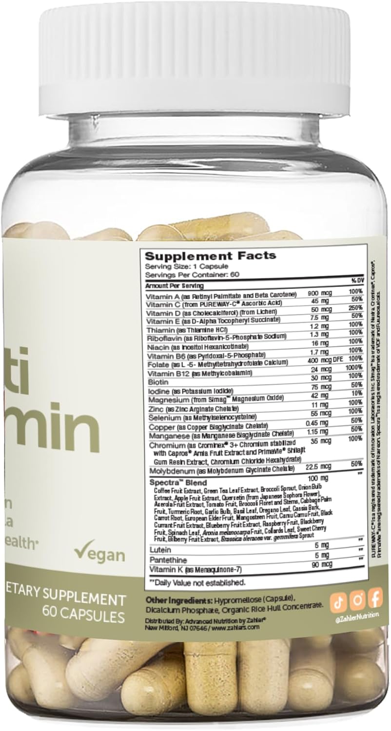 Zahler 50+ Multivitamin with Lutein, Iron-Free Formula for Eye Health - 60 Capsules