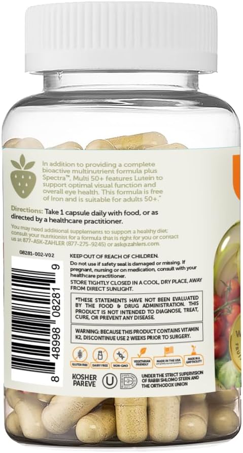 Zahler 50+ Multivitamin with Lutein, Iron-Free Formula for Eye Health - 60 Capsules